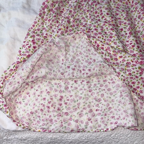 Zara SMALL Off The Shoulder Smocked Mini Dress Floral Linen Blend Cottagecore - Picture 4 of 7